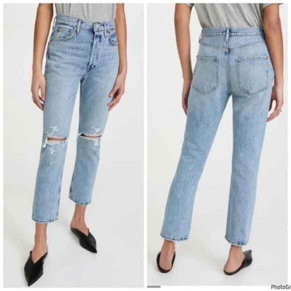 AGOLDE Riley Distressed High Rise Straight Crop in Endless 24 - Picture 1 of 11